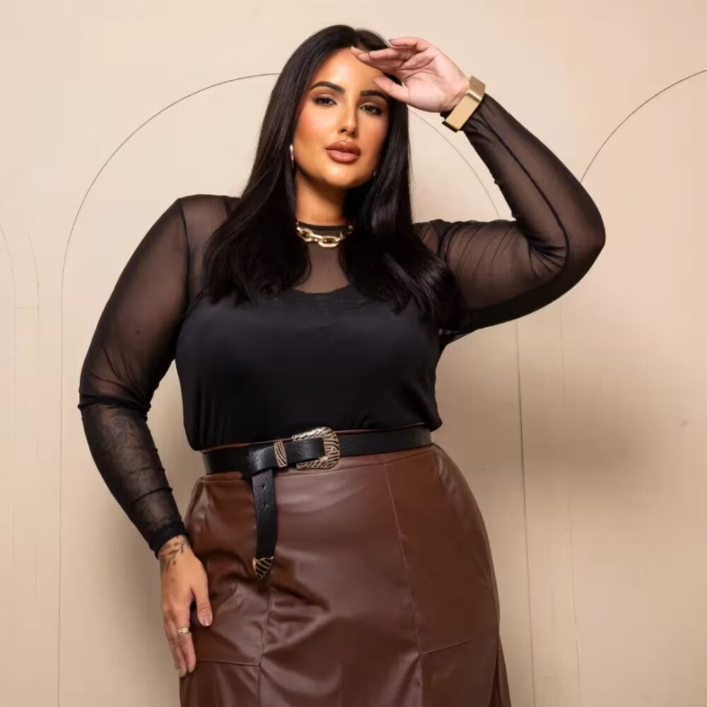 Alternative view of Blusa Feminina Manga Longa Tule Plus Size Ref 206940 Preta