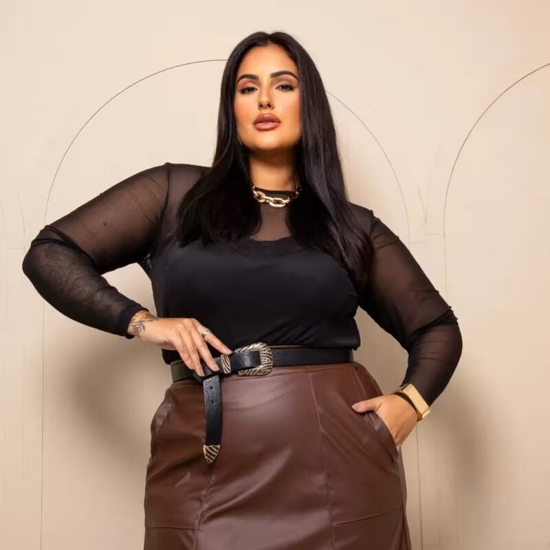 Blusa Feminina Manga Longa Tule Plus Size Ref 206940 Preta