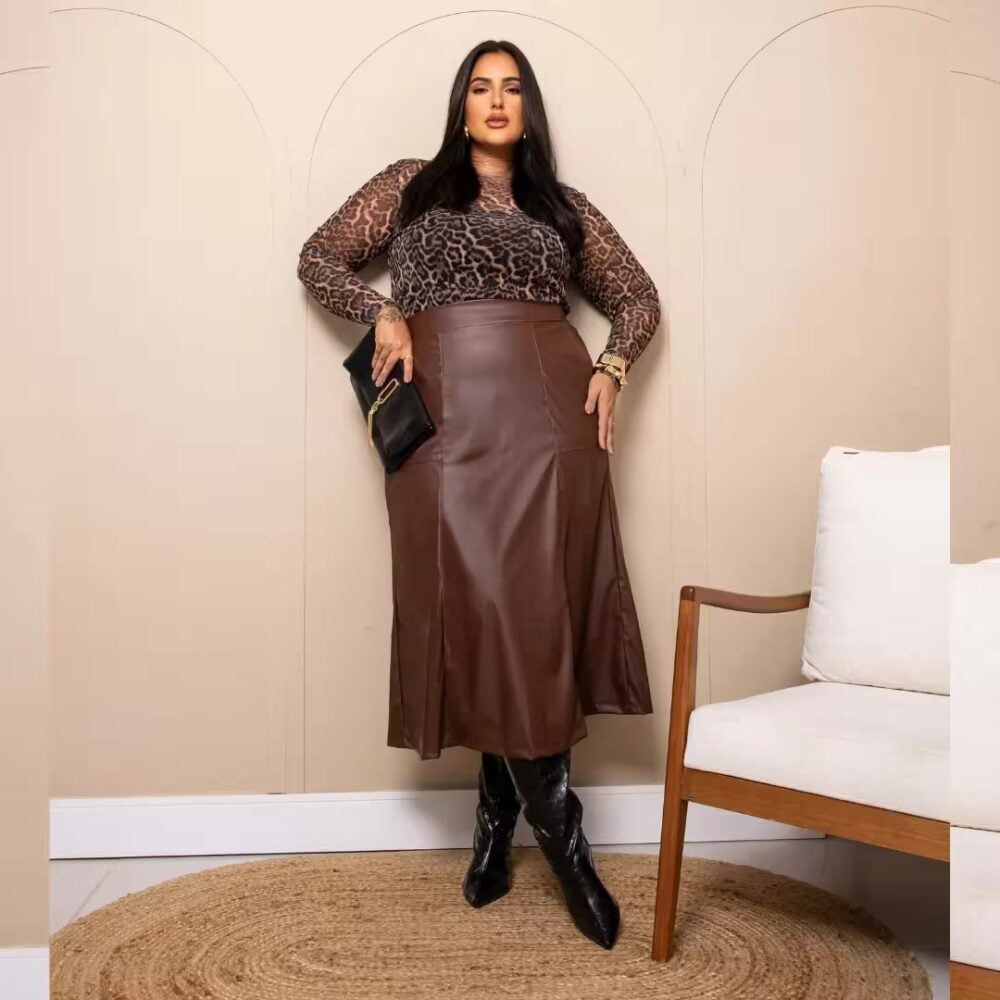 Saia Midi Plus Size Ref 207279 Marrom