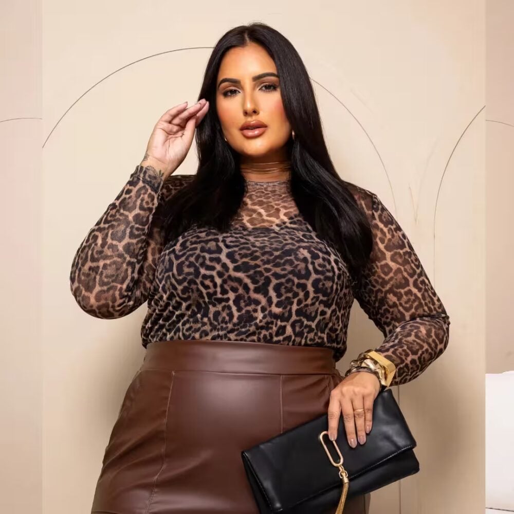 Alternative view of Blusa Feminina Manga Longa Tule Plus Size Ref 206941 Estampa Onça