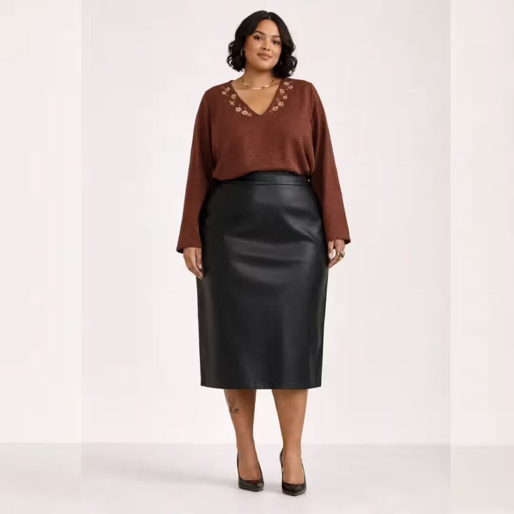 Saia Midi Plus Size Ref 61140077 Preta