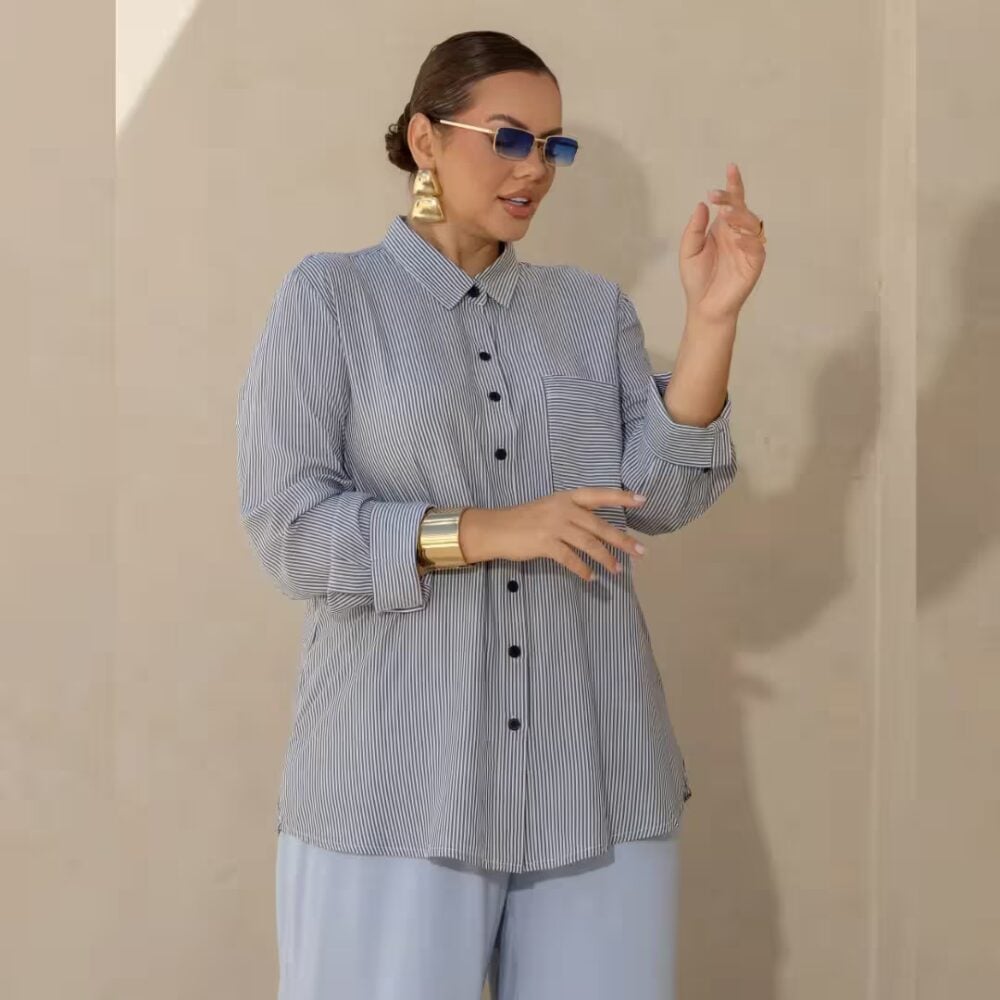 Camisa Feminina Manga Longa Plus Size Ref 700906 Chumbo