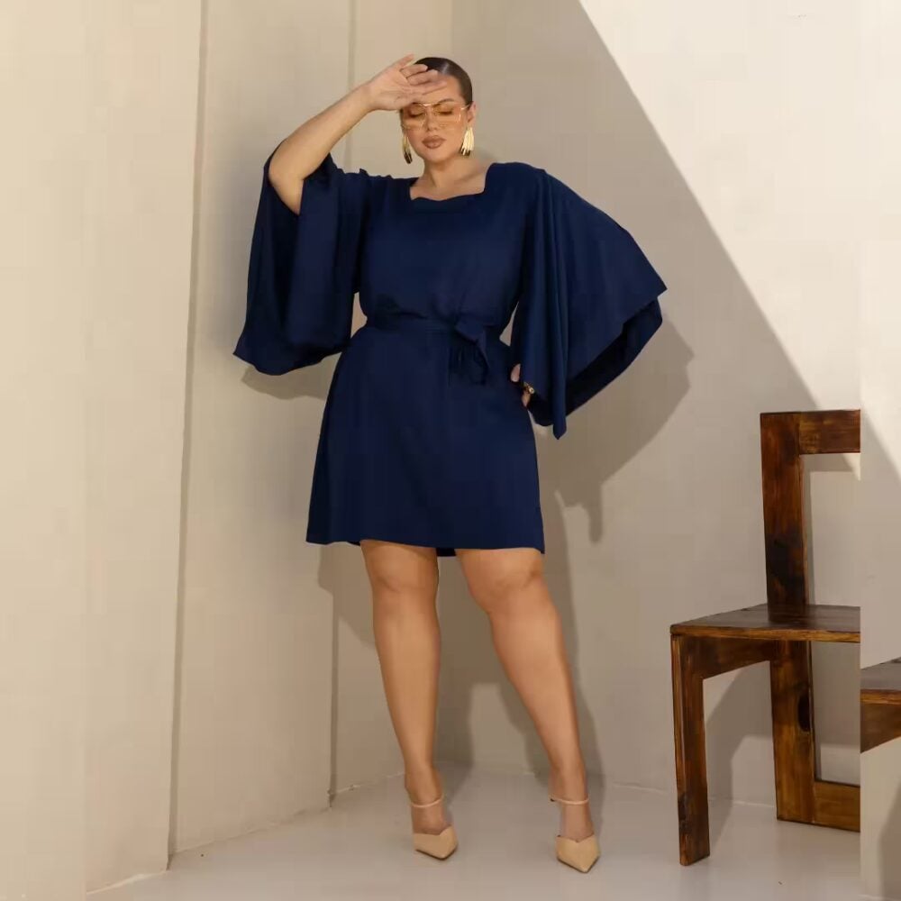 Vestido Plus Size Marinho com Mangas Ref 900892 Marinho 
