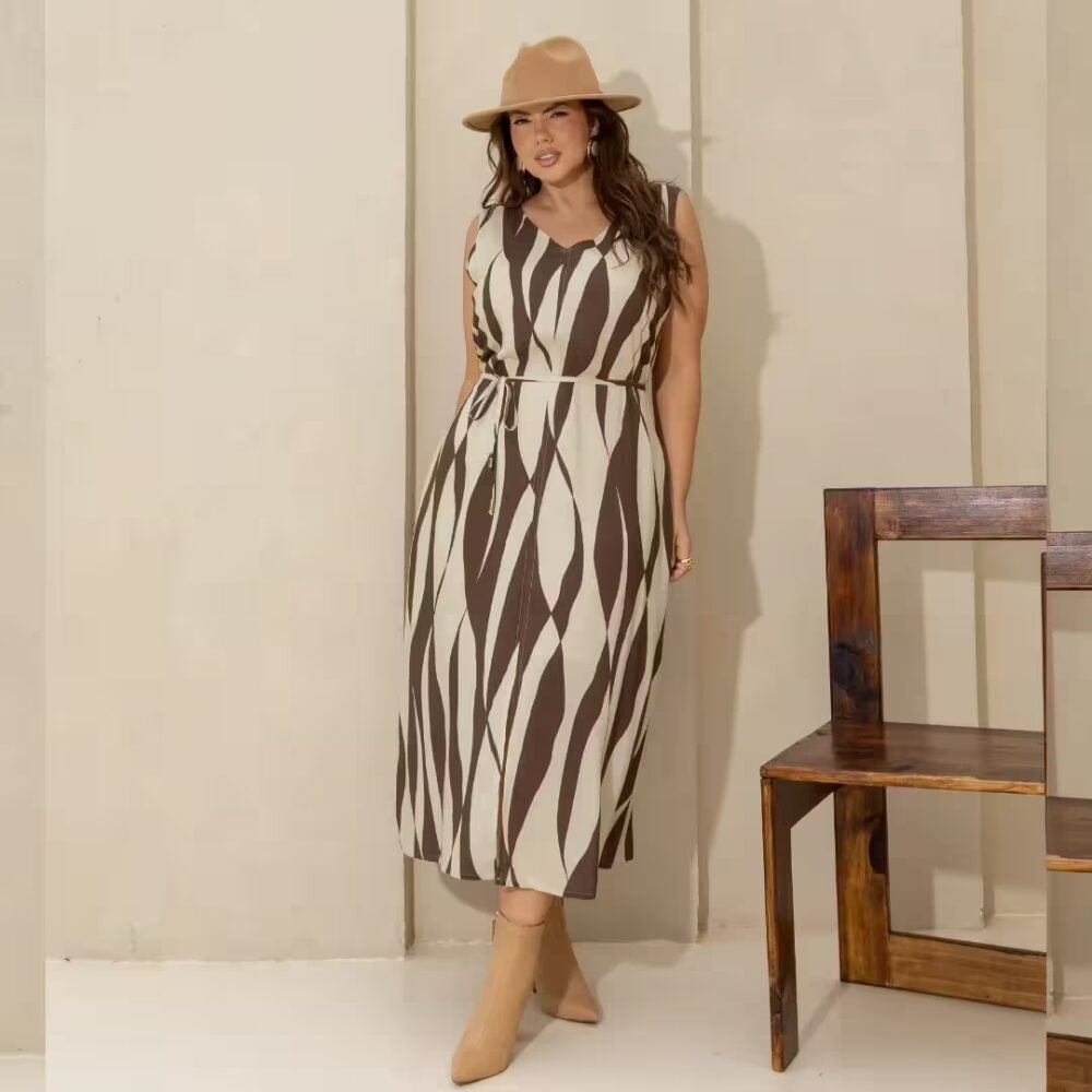 Alternative view of Vestido Mid Sem Manga Plus Size Ref 900896 Estampa Marrom 