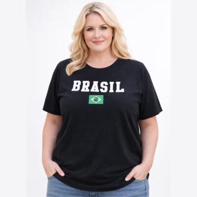 Blusa Feminina Plus Size Manga Curta Ref BRASIL Preto