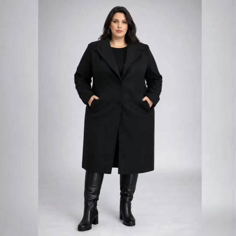 Sobretudo Feminino Lã Batida Plus Size Ref14539 Preto