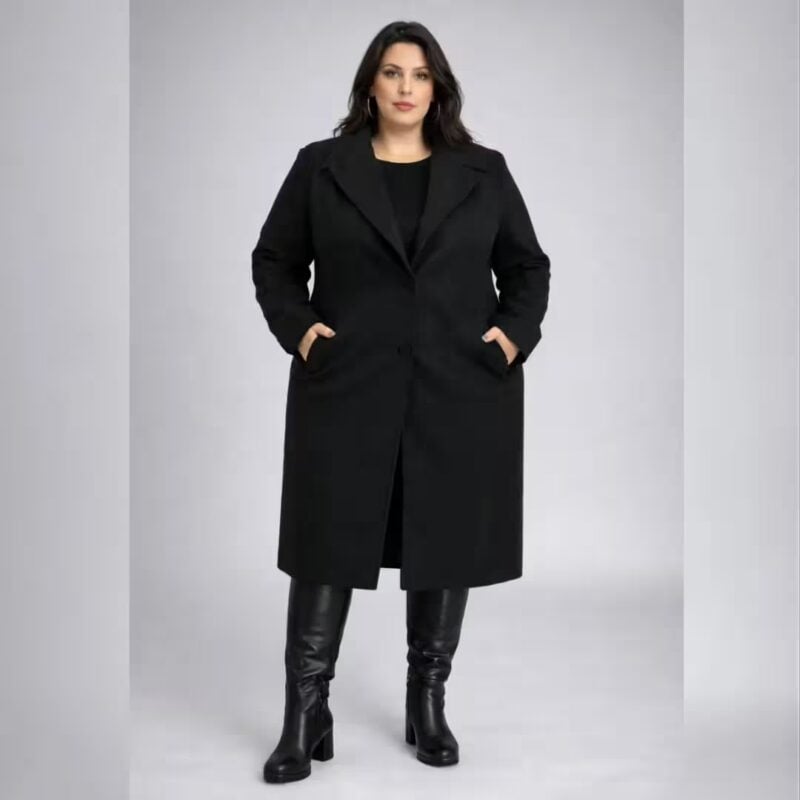 Sobretudo Feminino Lã Batida Plus Size Ref14539 Preto