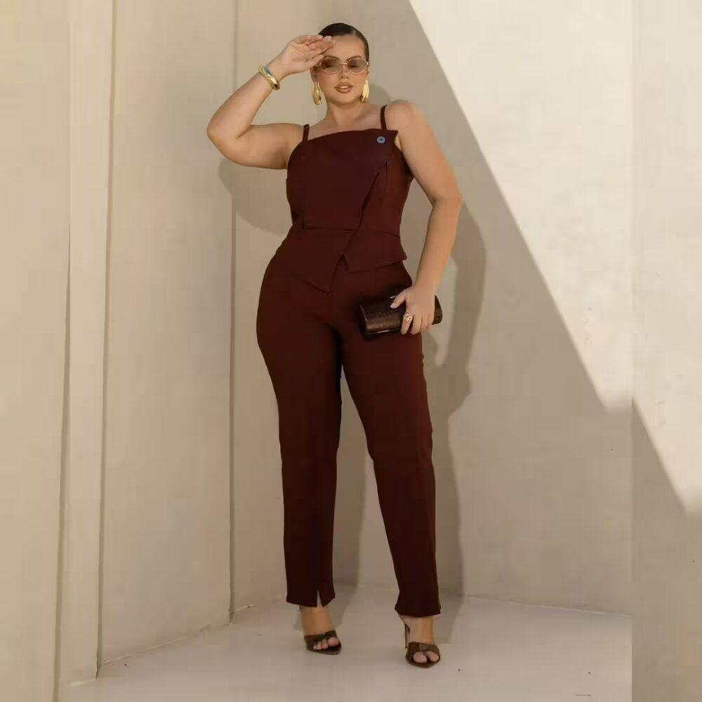 Calça Feminina Cigarrete Plus Size Ref 800295 Marrom