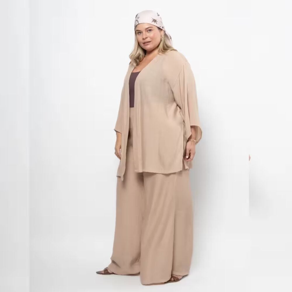 Alternative view of Conjunto Feminino Verão Kimono + Calça Plus Size Ref MR1977 Bege