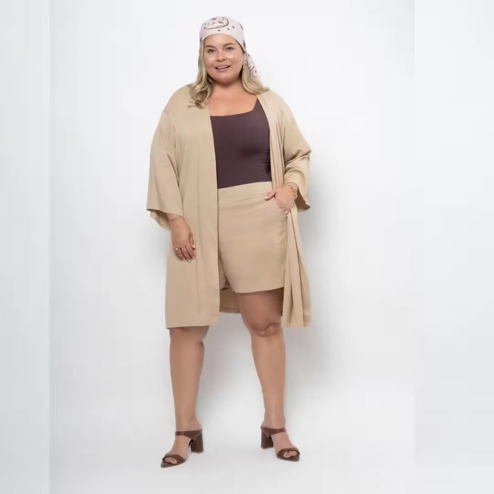 Alternative view of Kimono Manga Curta Plus Size Ref MR2054 Bege