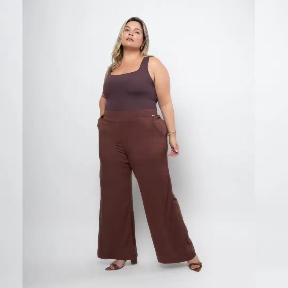 Calça Feminina Pantalona Plus Size Ref MR2057 Marrom