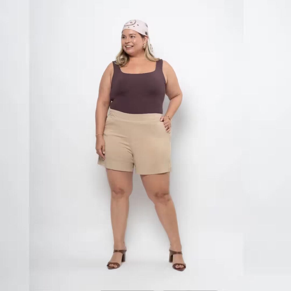 Shorts Feminino Tecido Plus Size Ref MR2061 Bege