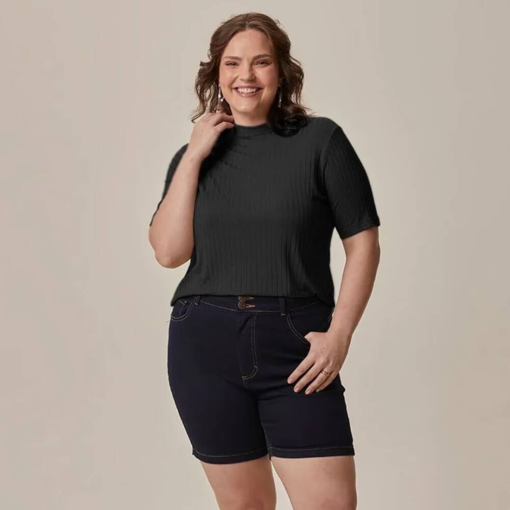 Alternative view of Blusa Feminina Plus Size Manga Curta Ref 108542 Preto