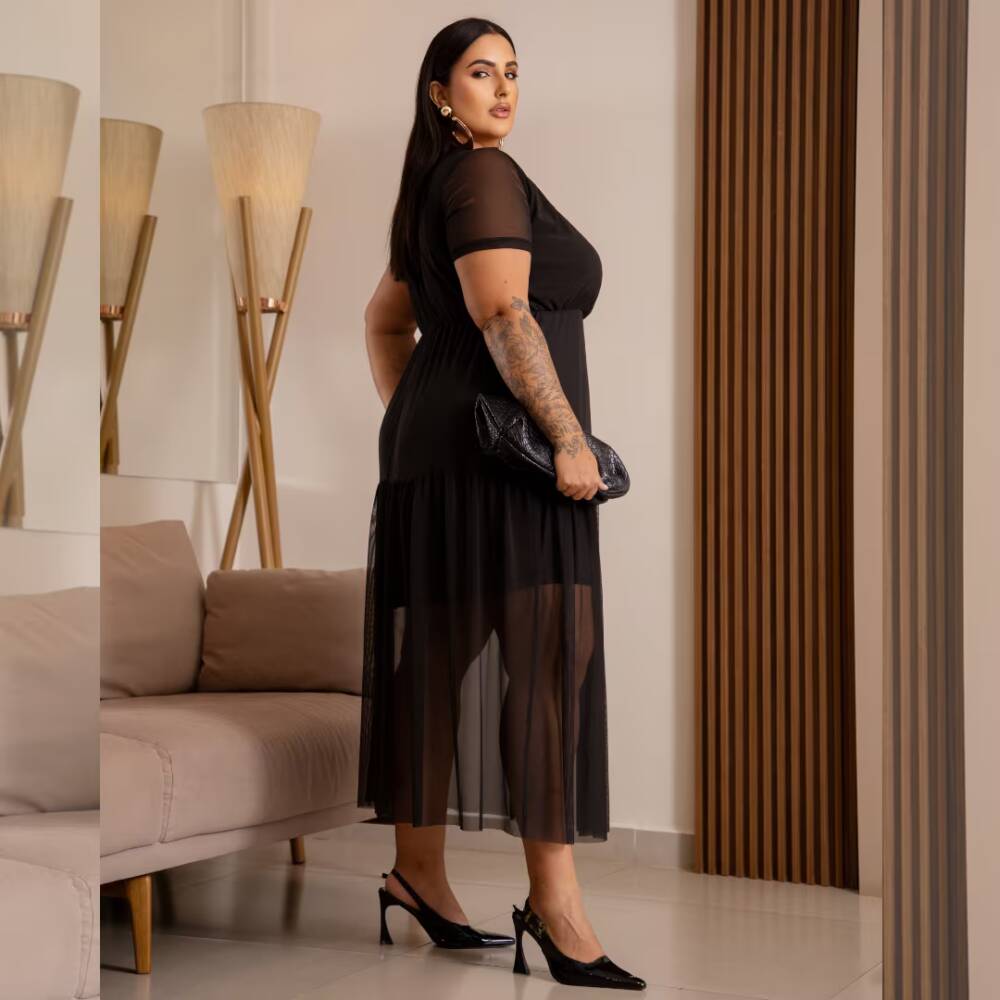 Alternative view of Vestido Mid Plus Size Manga Curta Ref 116920 Preto