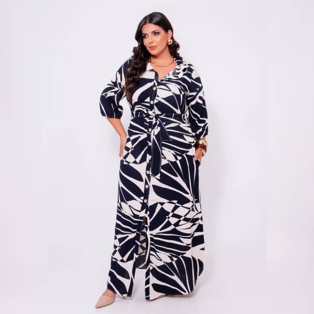 Alternative view of Vestido Longo Plus Size Manga 3/4 Ref 13050 Estampa Marinho