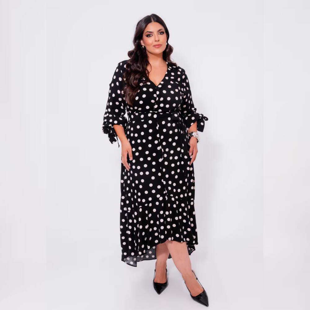 Alternative view of Vestido Longo Plus Size Manga Longa Ref 13056 Poá Preto