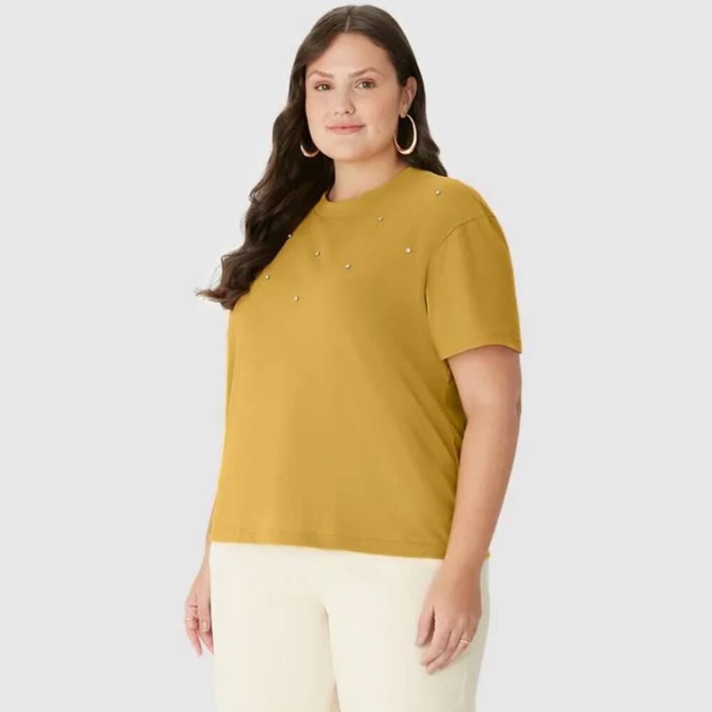 Alternative view of Blusa Feminina Plus Size Manga Curta Ref 131775 Mostarda