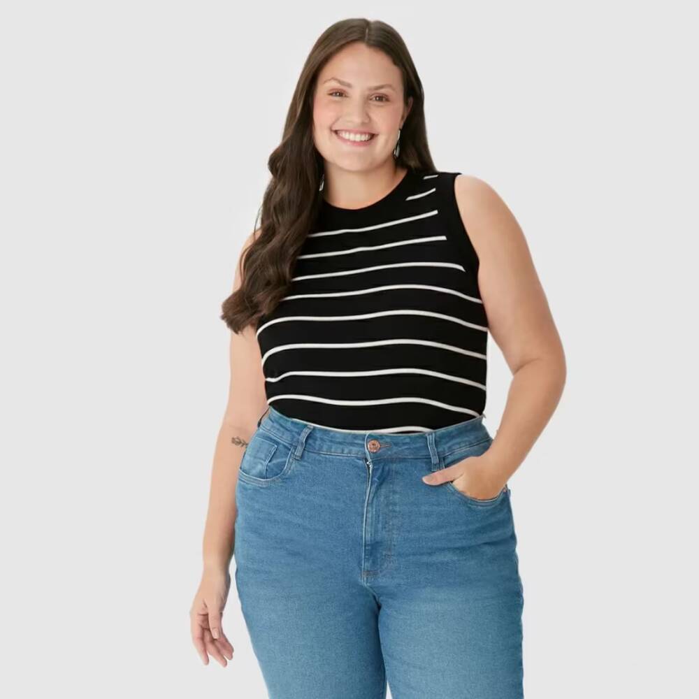 Regata Feminina Plus Size Ref 132864 Preto