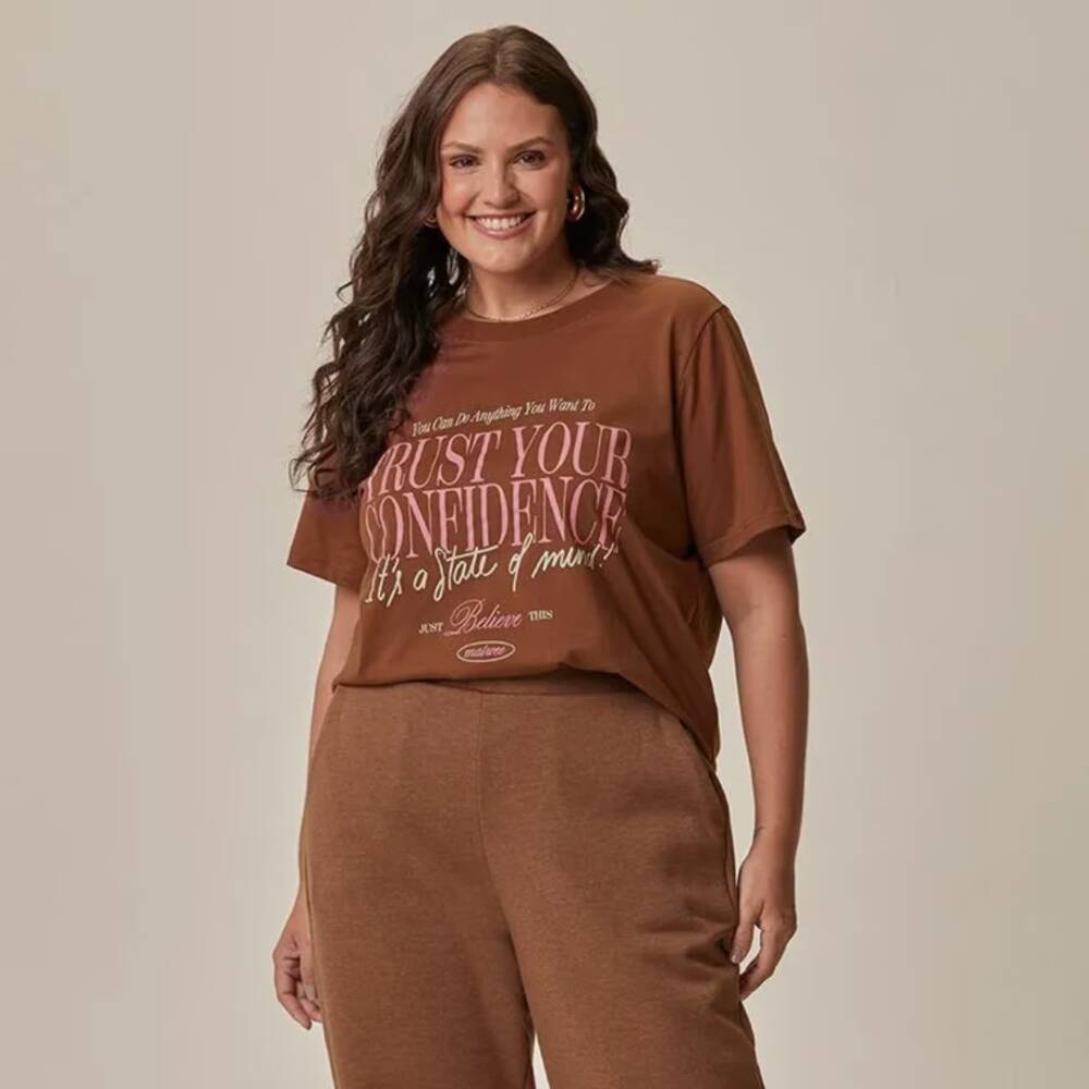 Blusa Feminina Manga Curta Ref 134397 Marrom - 52