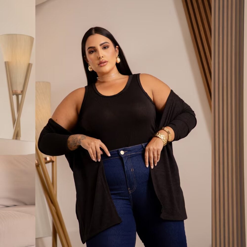 Alternative view of Twin Set Regata + Cardigã Plus Size Ref 206981 Preto