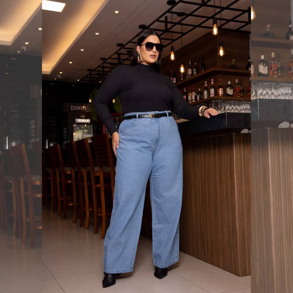 Calça Feminina Wideleg Plus Size Ref 1574 Jeans