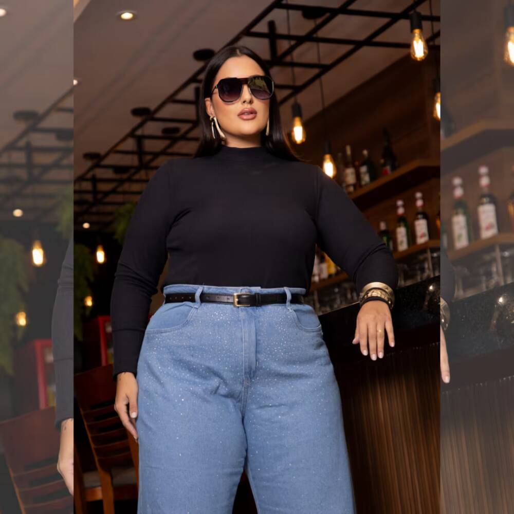 Alternative view of Blusa Plus Size Manga Longa Ref 207030 Preto