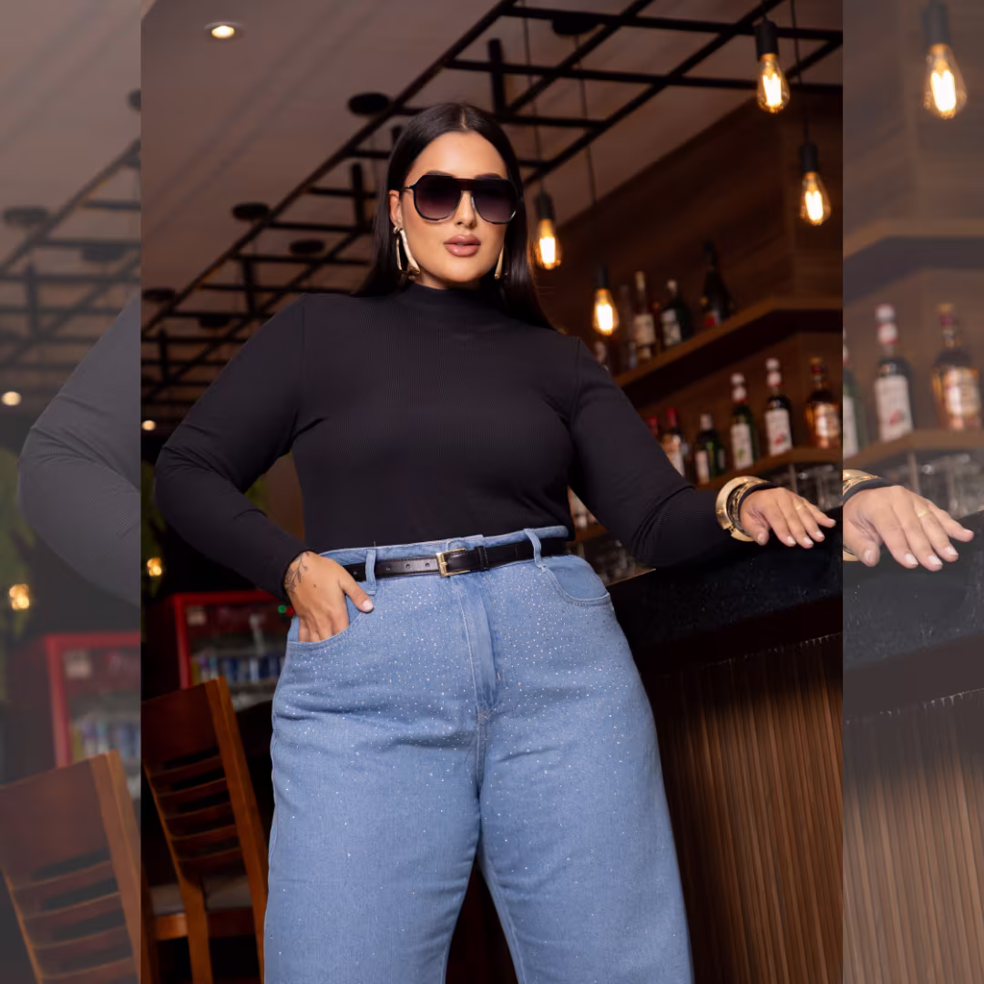 Blusa Plus Size Manga Longa Ref 207030 Preto