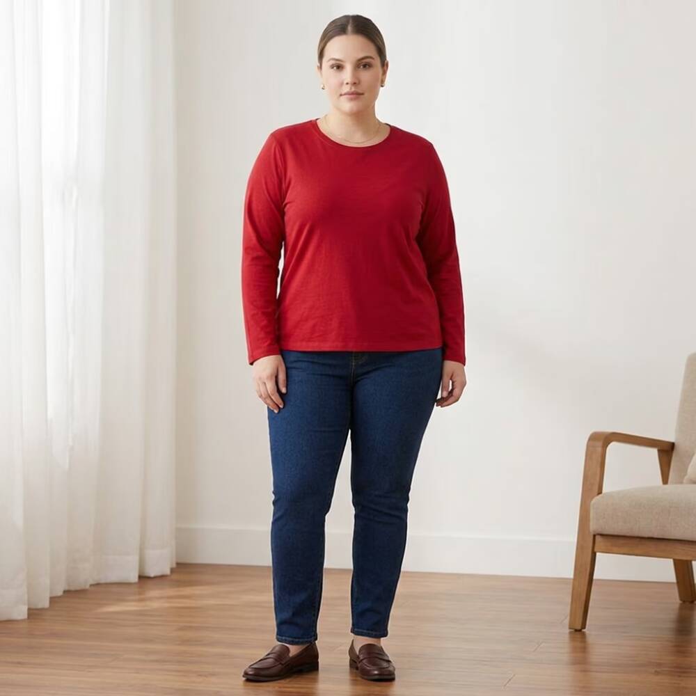 Alternative view of Blusa Feminina Plus Size Manga Longa Cotton Ref 52229 Vermelho