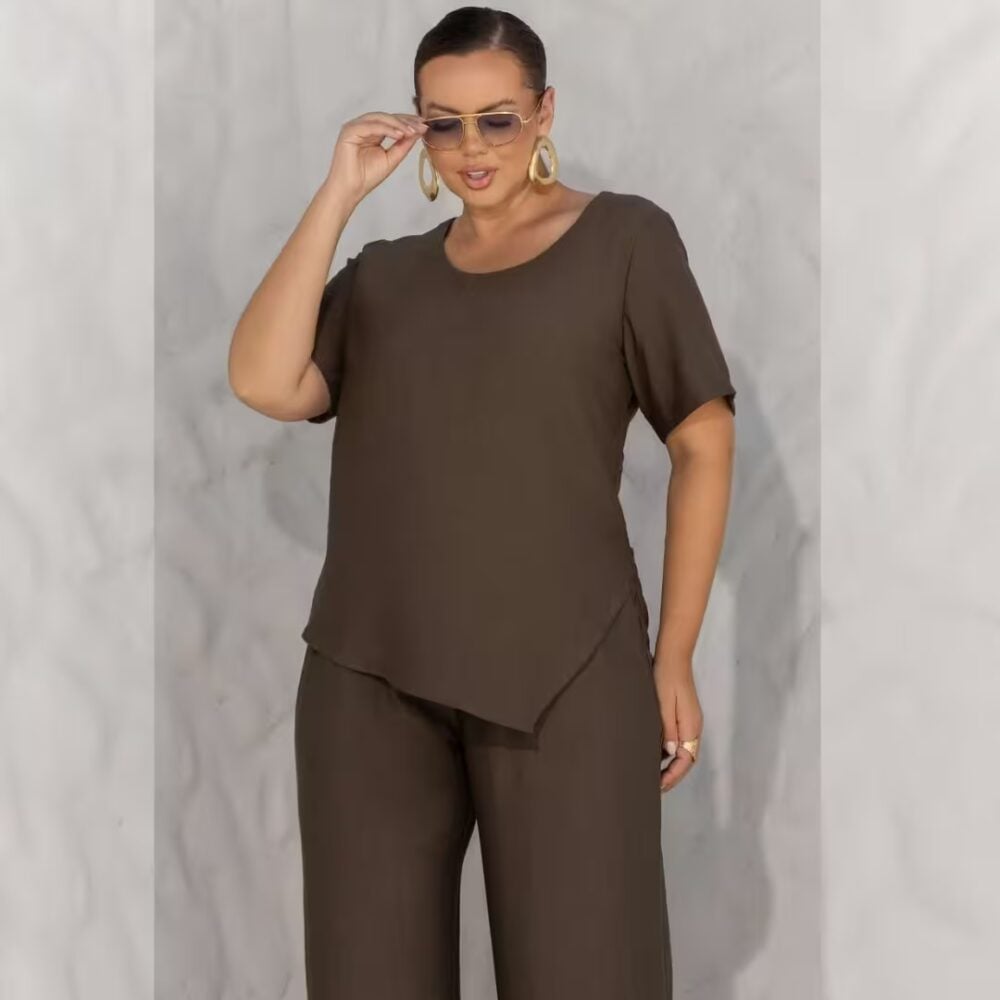 Alternative view of Conjunto Feminino Plus Size Blusa Manga Curta + Calça Ref 700944 Verde