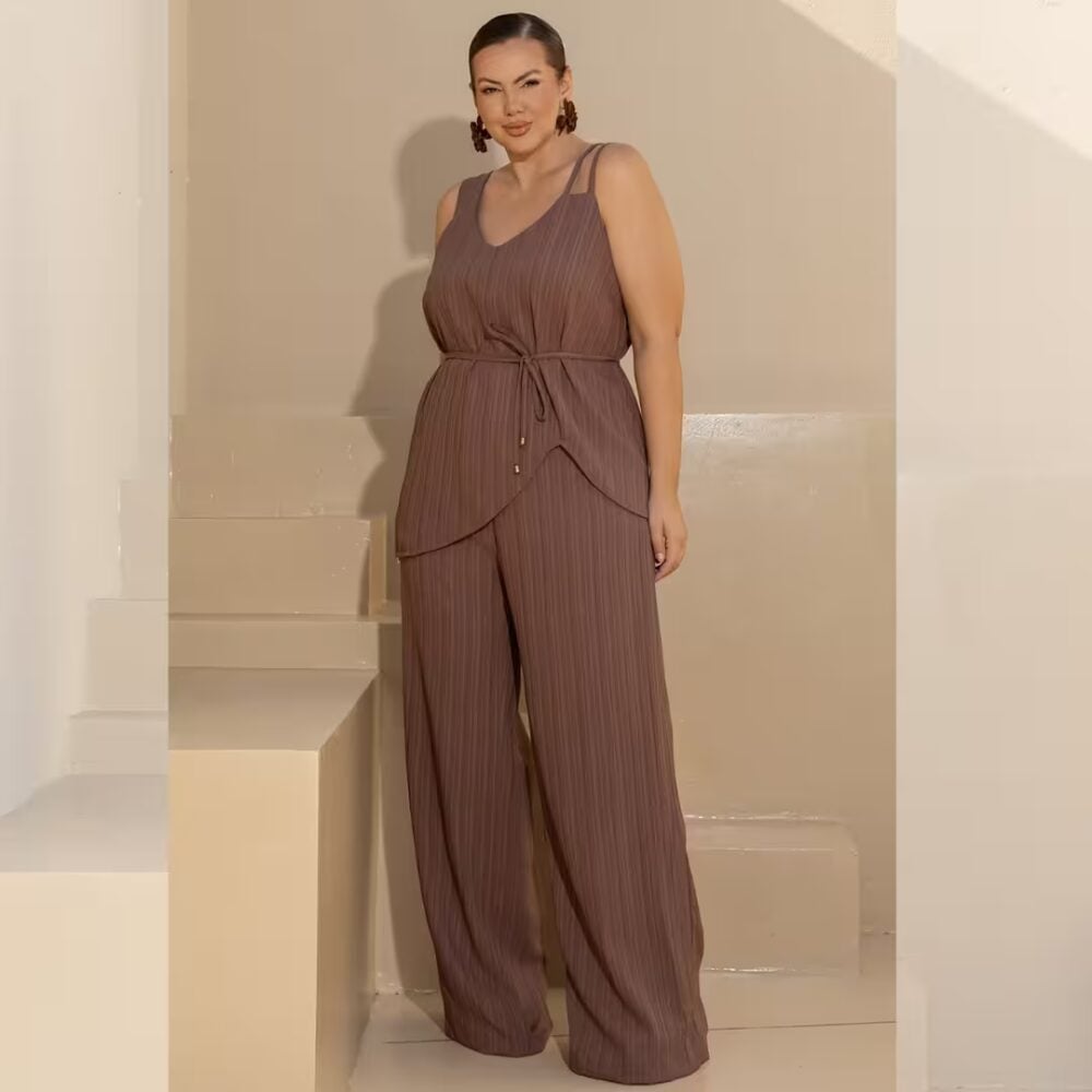 Alternative view of Conjunto Feminino Plus Size Regata + Calça ref 700945 Marrom