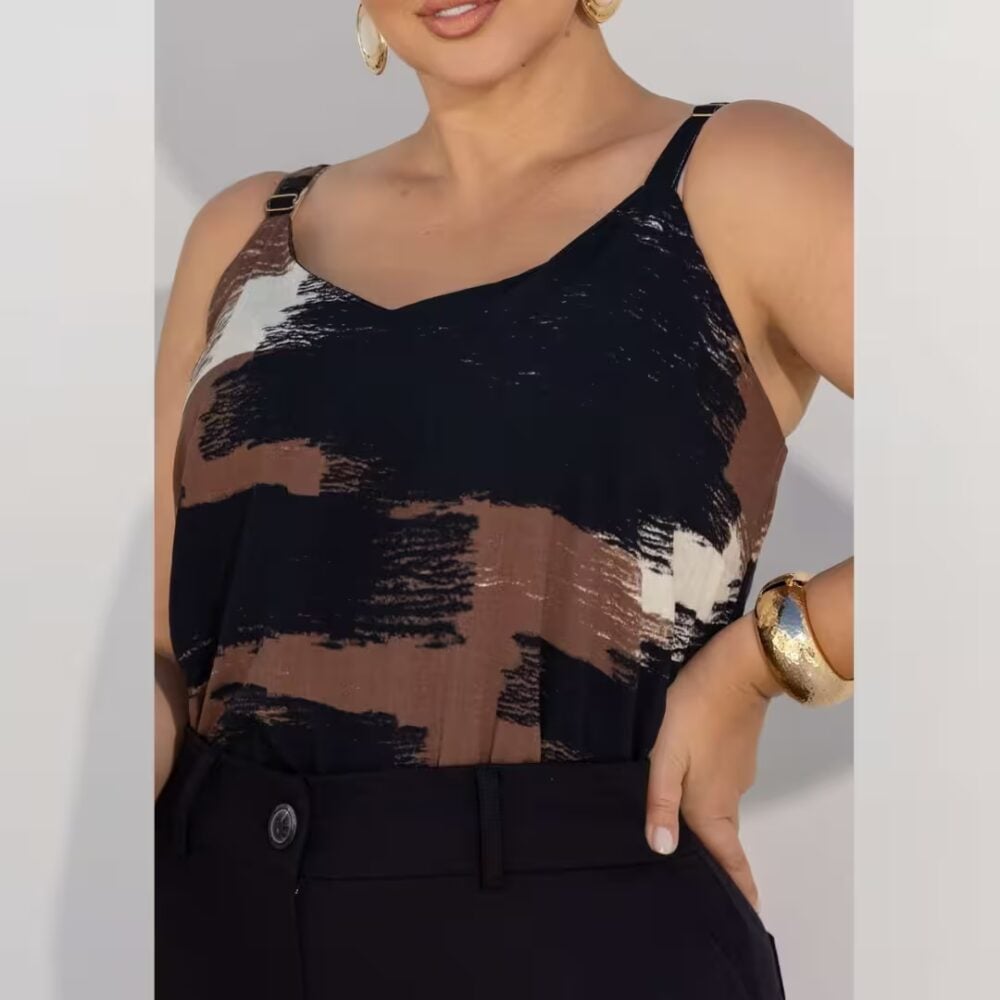 Alternative view of Regata Feminina Plus Size ref 700951 Estampa Preto
