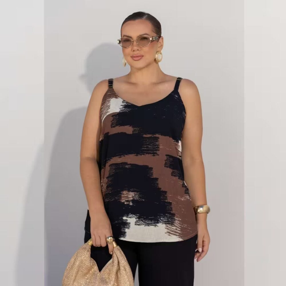 Regata Feminina Plus Size ref 700951 Estampa Preto
