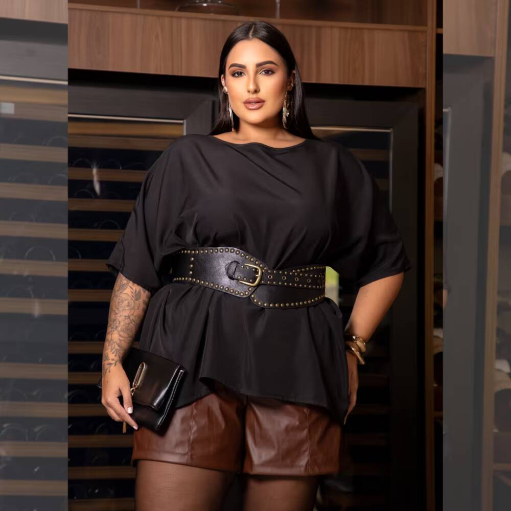 Blusa Plus Size Manga Curta Ref 7032 Preto