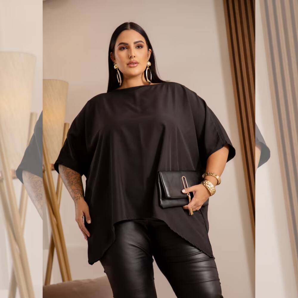 Alternative view of Blusa Plus Size Manga Curta Ref 7032 Preto