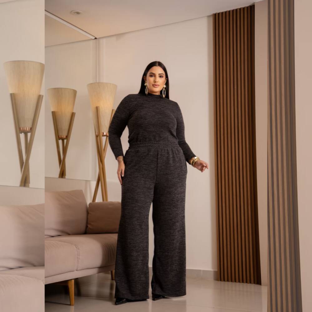 Alternative view of Conjunto Feminino Plus Size Blusa Manga Longa + Calça Ref 7131 Preto