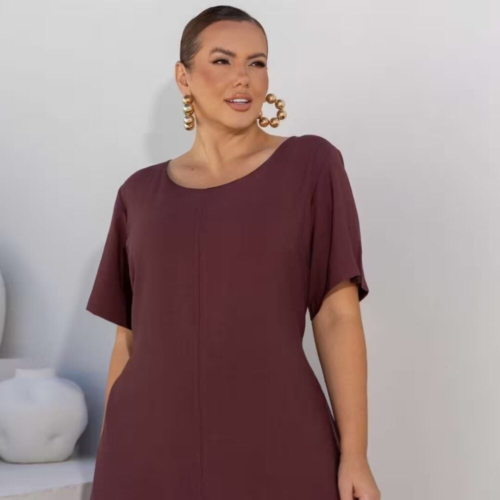 Alternative view of Vestido Feminino Plus Size Marrom Com Manga Ref 900898