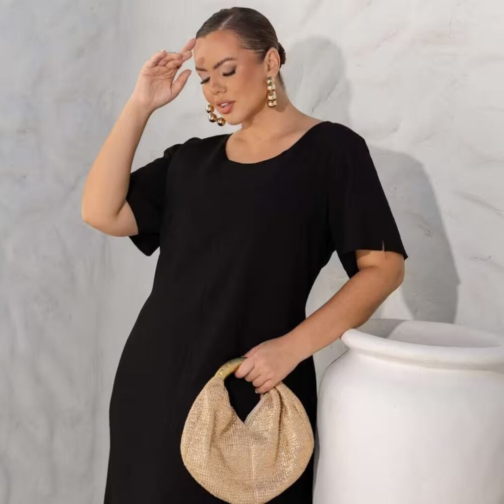 Alternative view of Vestido Feminino Plus Size Preto Com Manga Ref 900898
