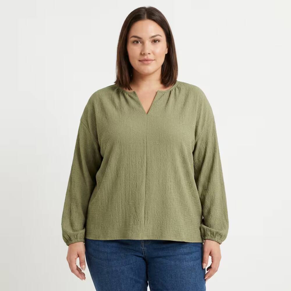 Blusa Feminina Plus Size Manga Longa Ref C8160 Verde