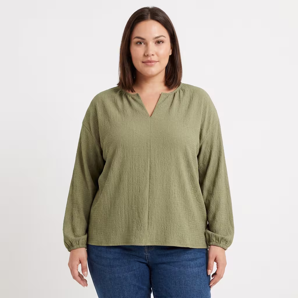 Blusa Feminina Plus Size Manga Longa Ref C8160 Verde