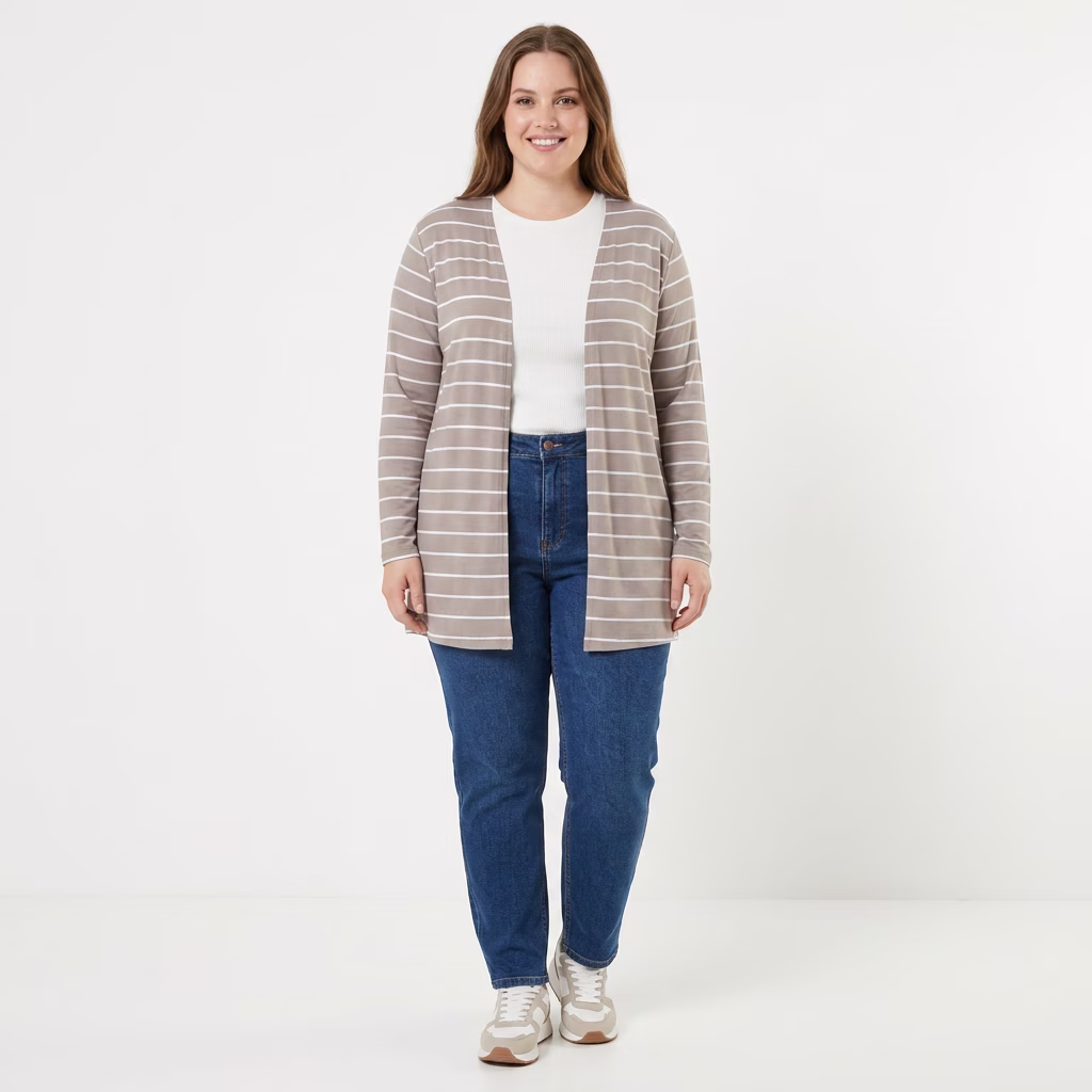 Cardigã Feminino Plus Size Ref C8172 Cinza