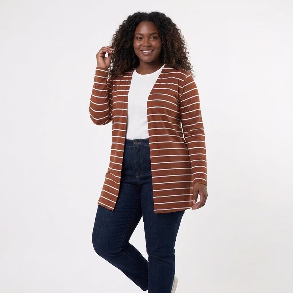 Cardigã Feminino Plus Size Ref C8172 Marrom