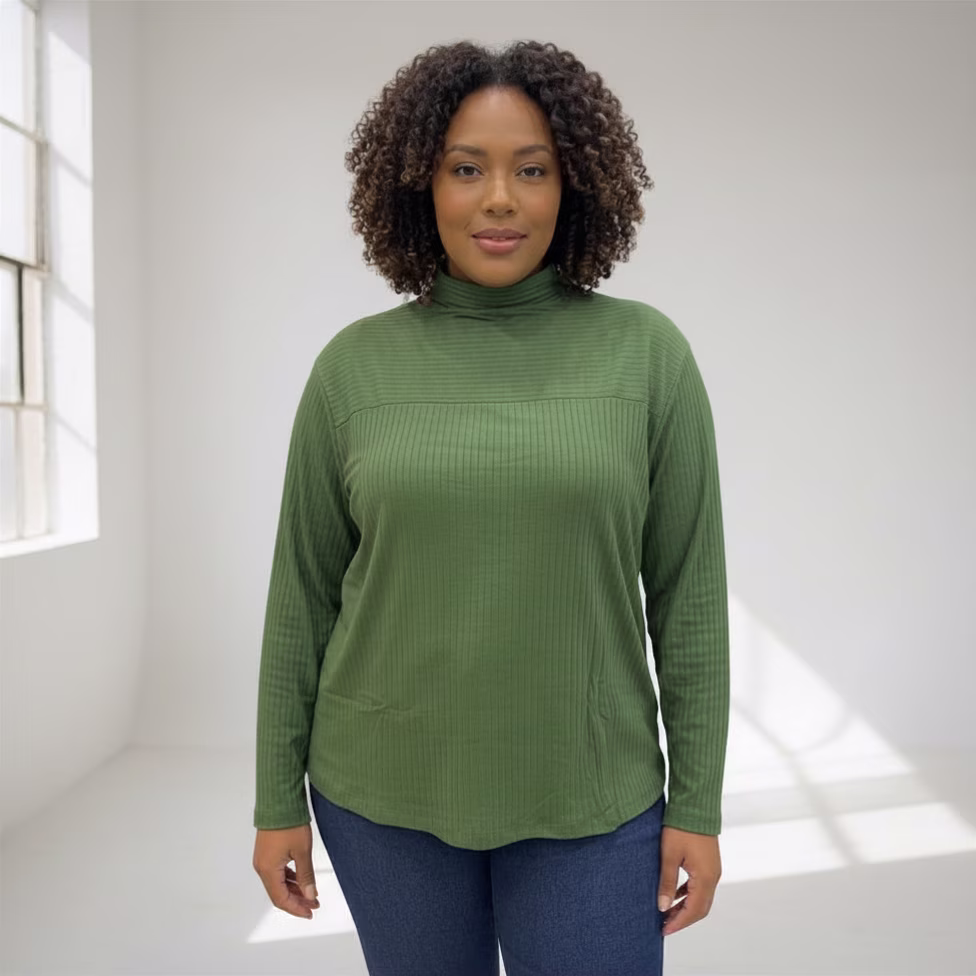 Blusa Feminina Plus Size Manga Longa Ref S01745 Verde - 52
