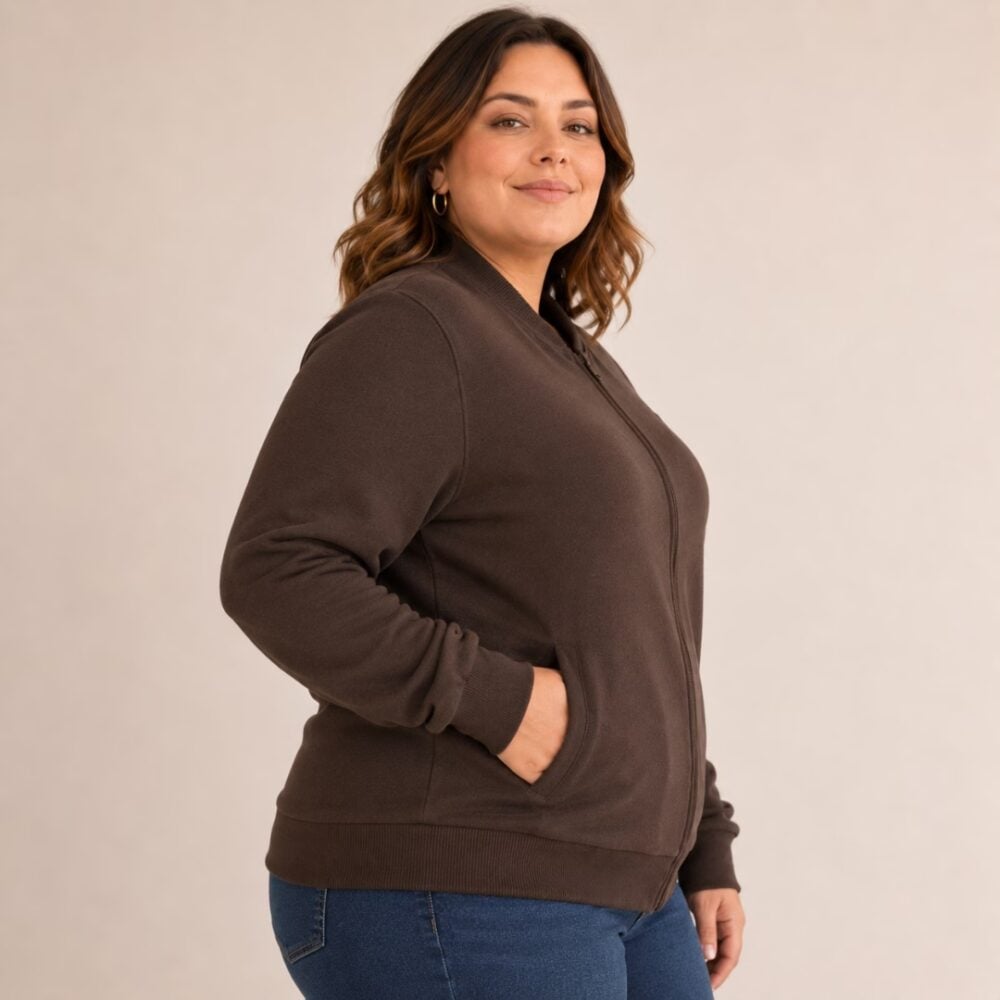 Alternative view of Jaqueta Feminina Plus Size Moletom Ref 00457 Marrom