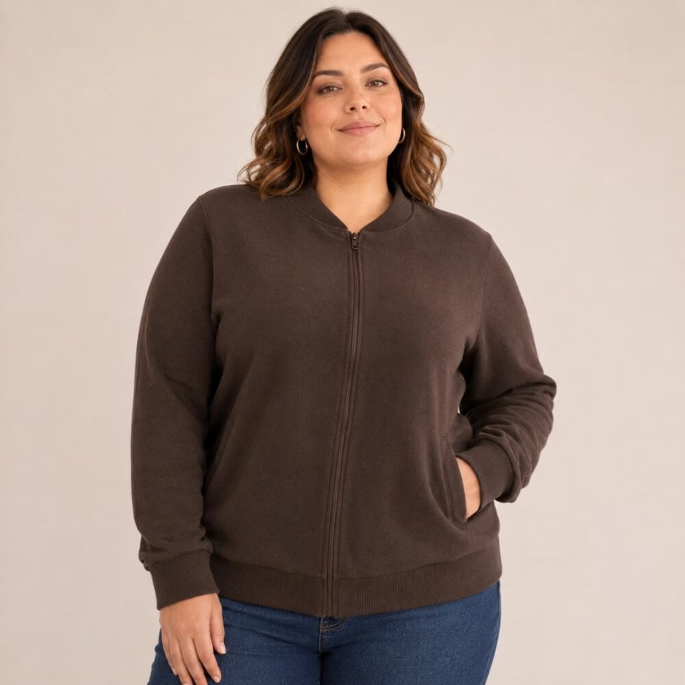 Jaqueta Feminina Plus Size Moletom Ref 00457 Marrom
