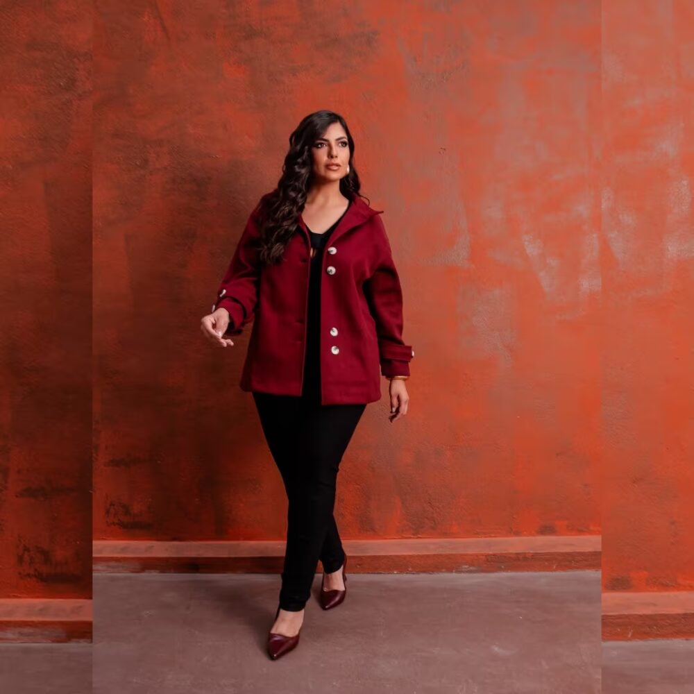 Alternative view of Casaco Feminino Plus Size Lã Batida Ref 700965 Vinho