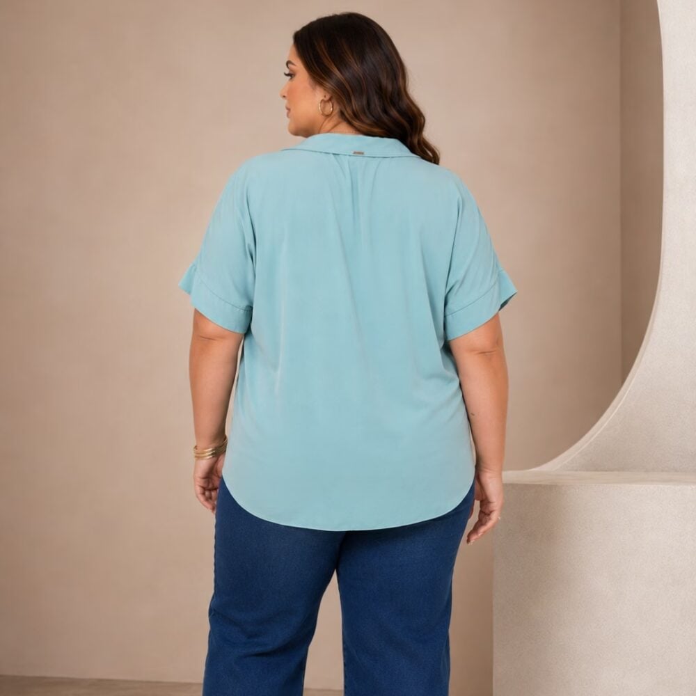 Alternative view of Camisa Feminina Plus Size Manga Curta Ref C0384 Azul 