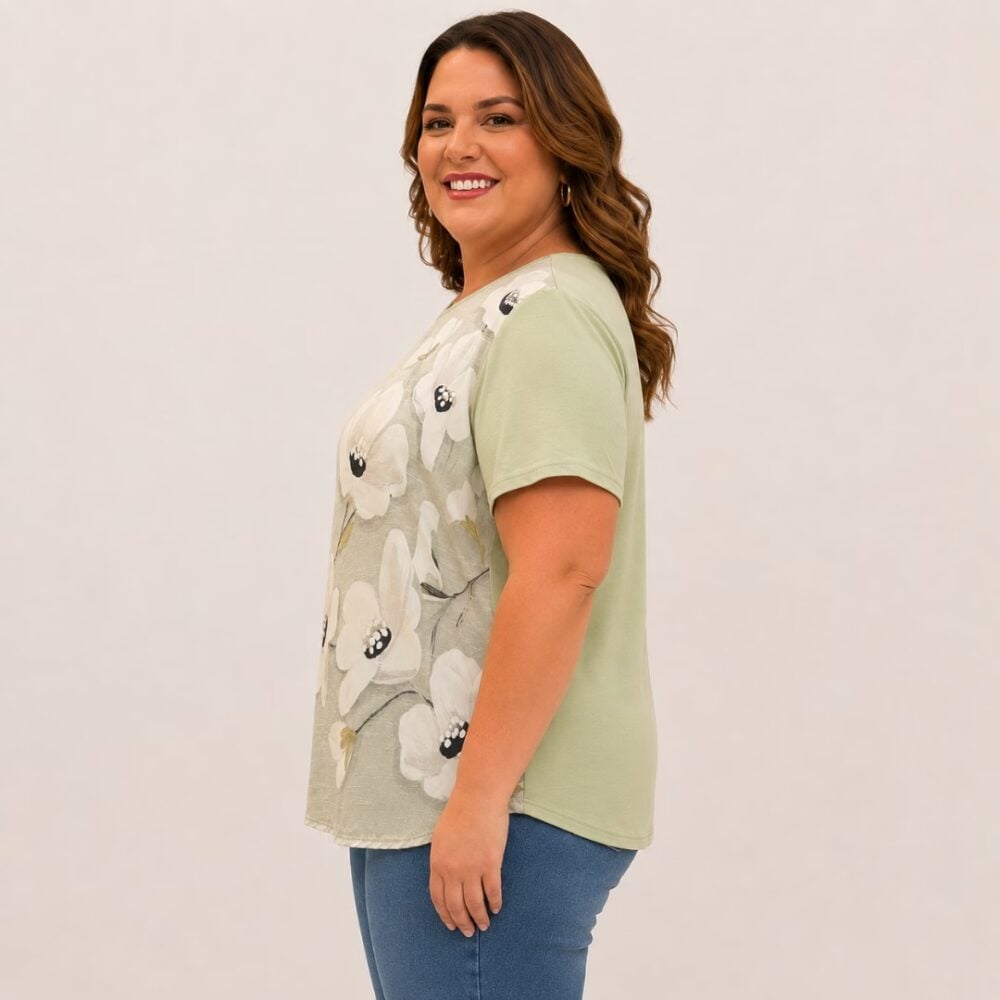 Alternative view of Blusa Feminina Plus Size Manga Curta Ref C8140 Verde