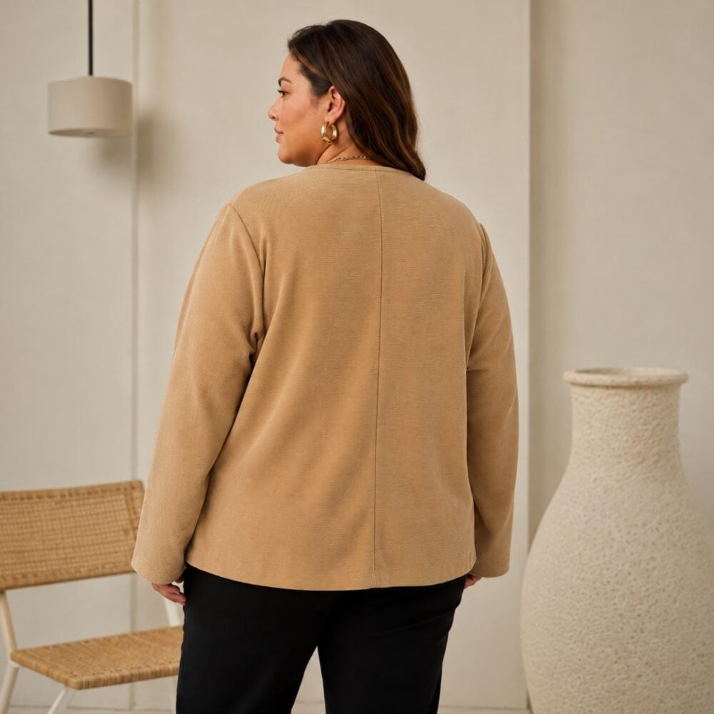 Alternative view of Cardigã Feminino Plus Size Moletinho Ref C8176 Bege