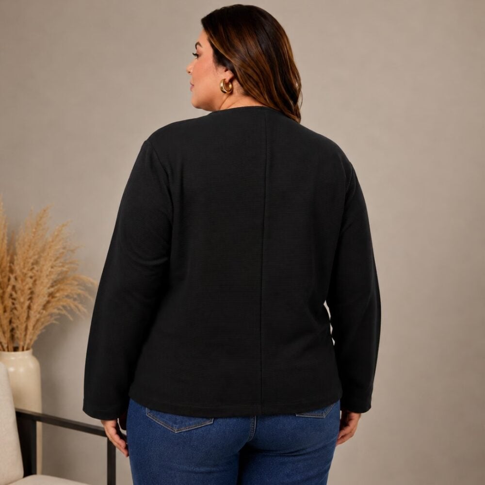 Alternative view of Cardigã Feminino Plus Size Moletinho Ref C8176 Preto 
