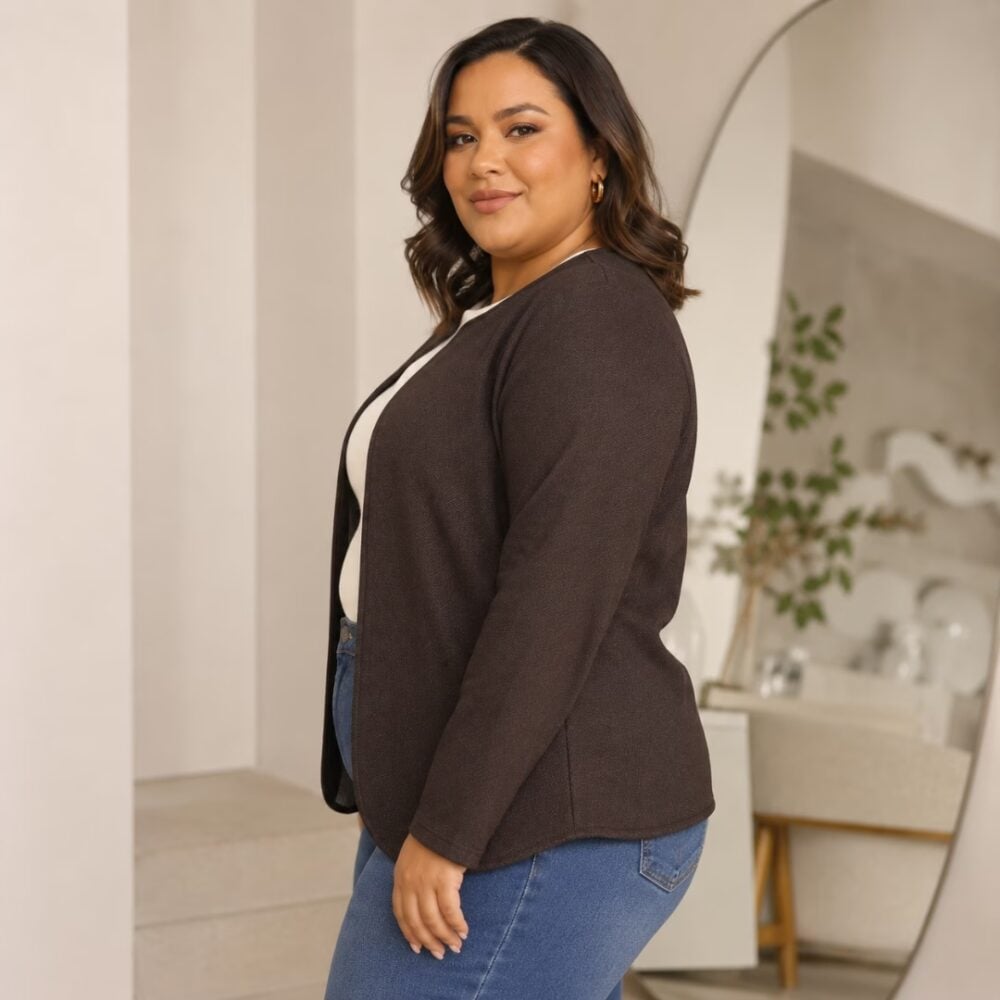 Alternative view of Cardigã Feminino Plus Size Moletinho Ref C8177 Marrom